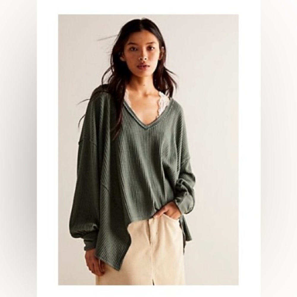We The Free Olive Green V-Neck Top